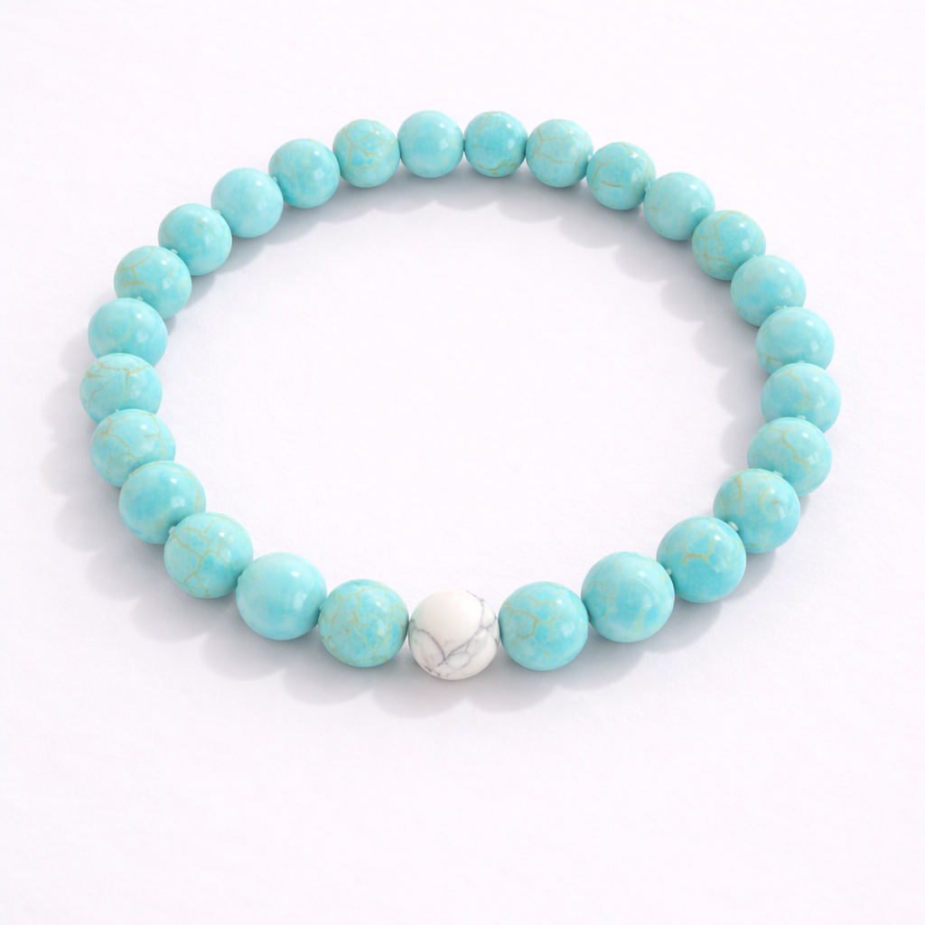Beaded Bracelet Marble White With Turquoise Bead – stylish and unique