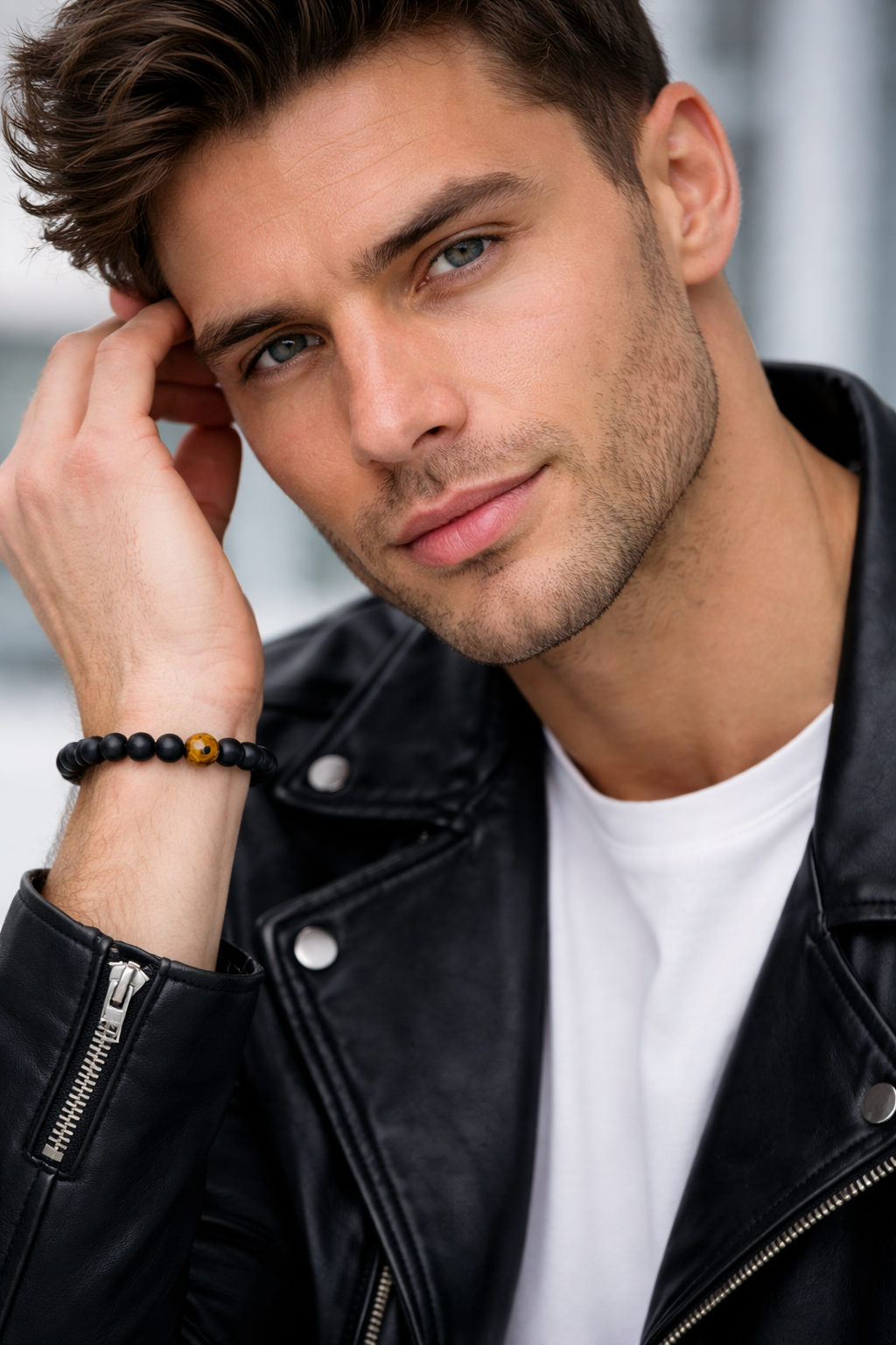 Black Matte Bead Bracelet with Tiger Eye – Stylish and Powerful