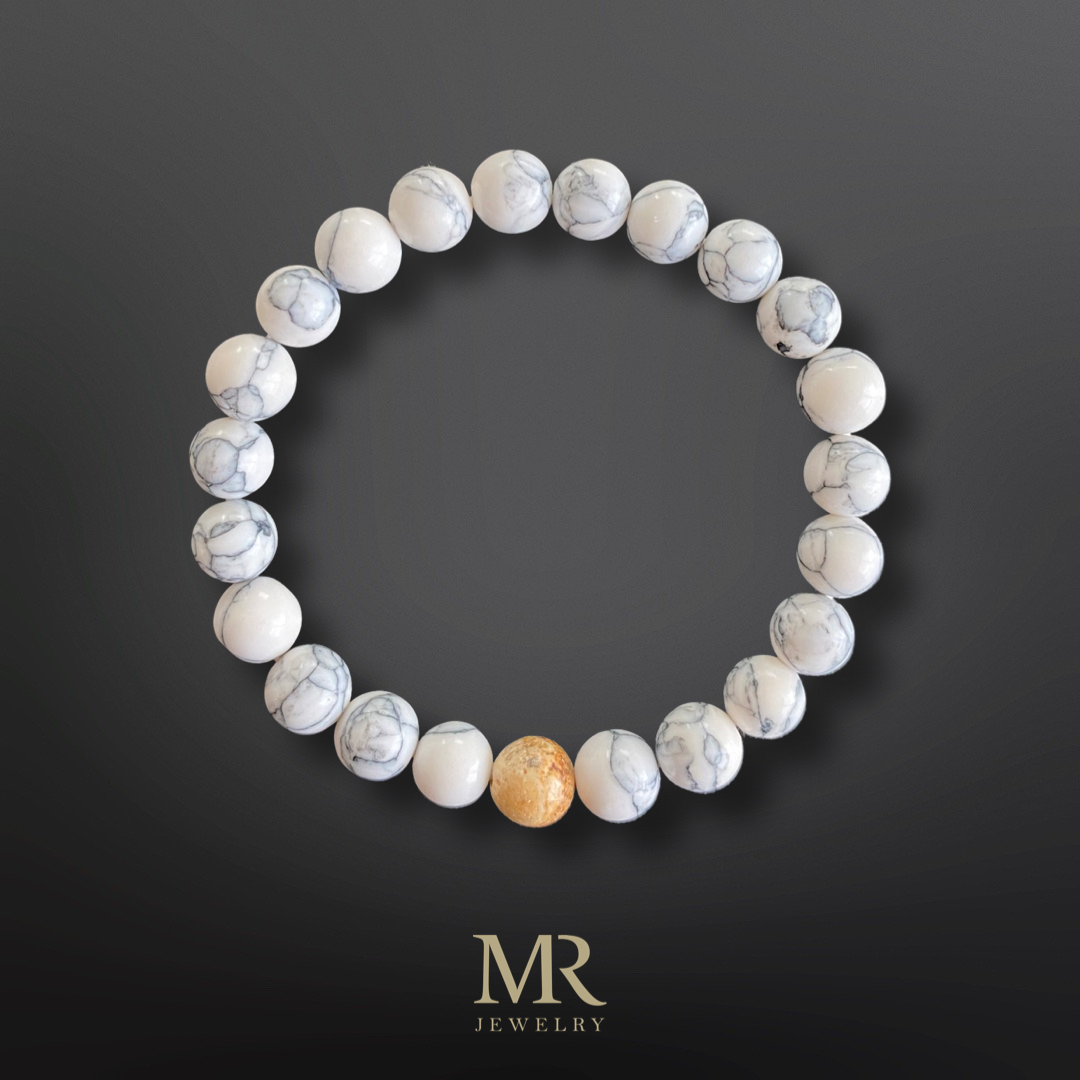 MR beads - Marble with wood bracelet