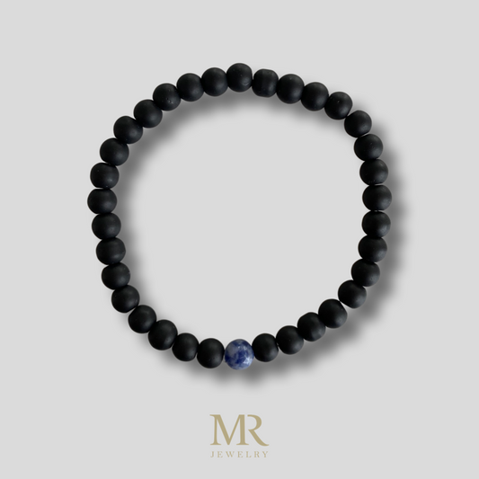 MR beads - matt black with blue bracelet