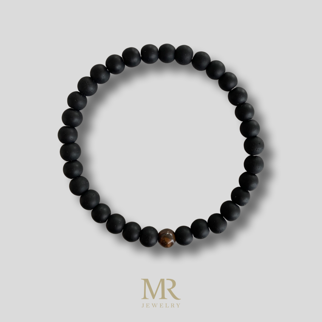MR beads -  matt black with brown tiger eye bracelet
